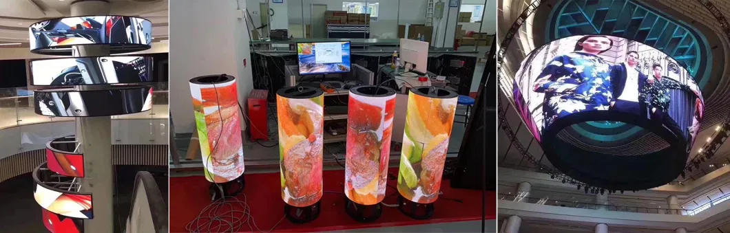 Indoor Creative Ultra Thin P2 P3 P2.5 P4 Soft Cylinder Flexible Smart Wave Curve LED Video Wall Sign Panel Screen Display